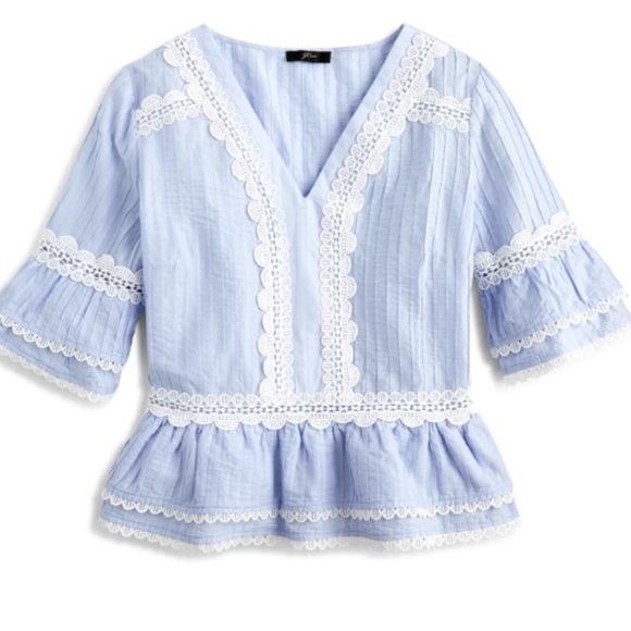 J. Crew Tops - J. Crew - Lace Trim Short Sleeve Top